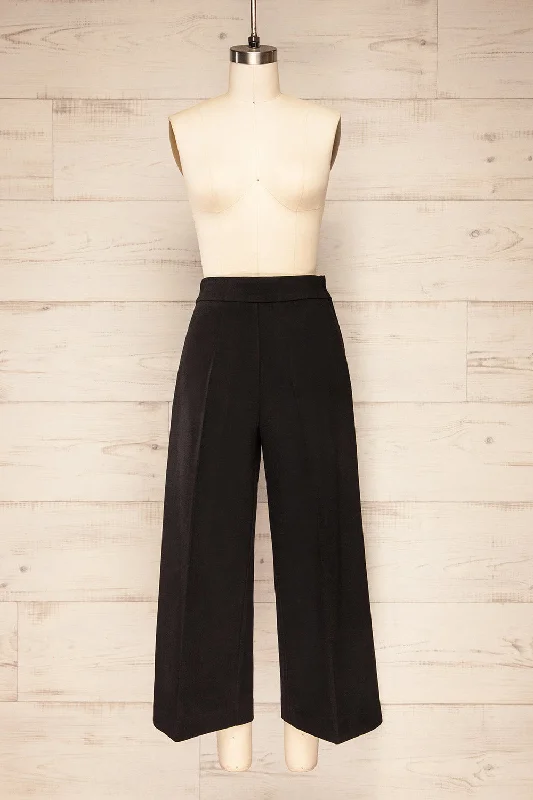 Auckland Black | Cropped Felt Wide-Leg Pants