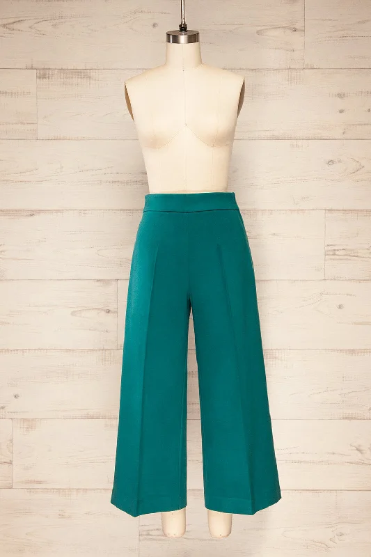 Auckland Teal | Cropped Felt Wide-Leg Pants