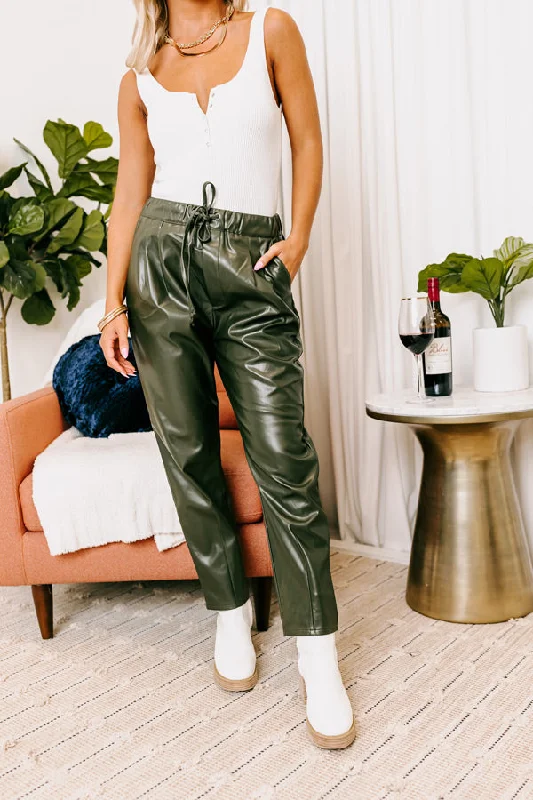 Austin Nights Faux Leather Pants In Army Green