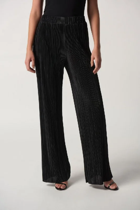 Joseph Ribkoff Black Crinkled Pleats Pull On Wide Leg Pants 233166