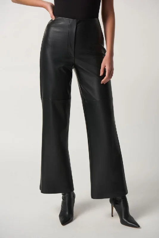 Joseph Ribkoff Black Faux Leather High Rise Pull On Flared Pants 233011