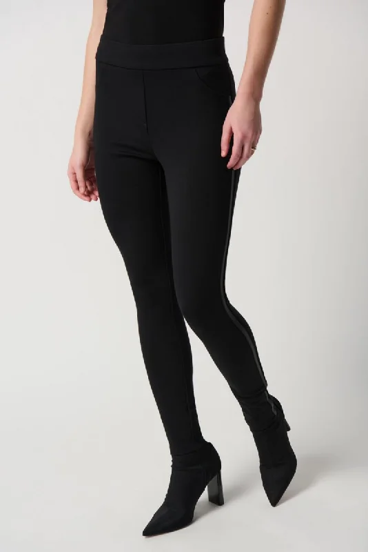 Joseph Ribkoff Black Faux Leather Side Trim Pull On Leggings 234236