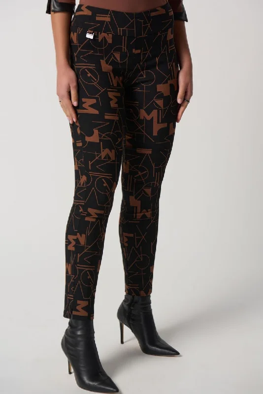 Joseph Ribkoff Black/Toffee Alphabet Print Pull On Slim Ankle Pants 233279