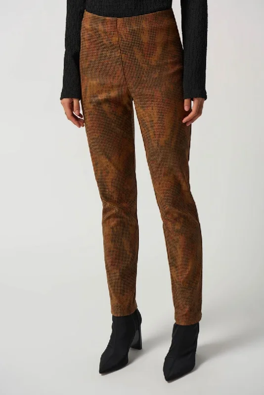 Joseph Ribkoff Brown/Multi Houndstooth Pull On Slim Ankle Pants 233000