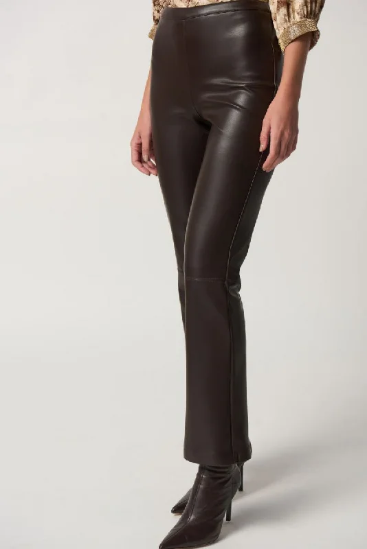 Joseph Ribkoff Mocha Faux Leather Pull On Flared Pants 233179