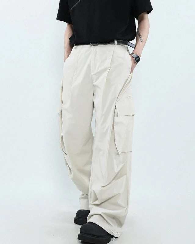 Solid Wide Leg Cargo Pants