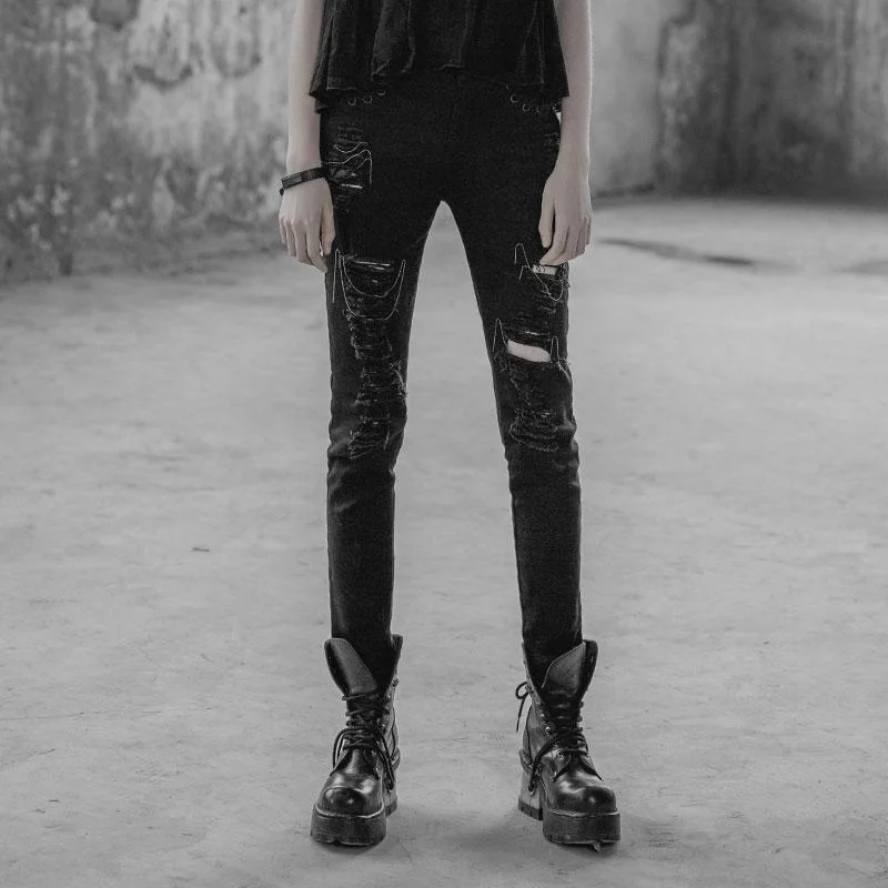 Women's Punk Distressed Slim-Fit Trousers