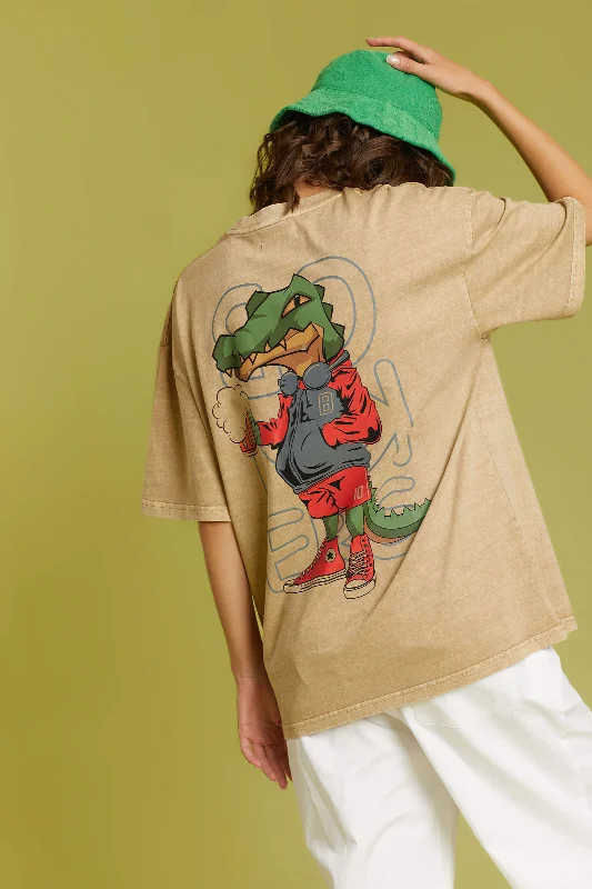 Alligator Faded Effect Oversized T-shirt