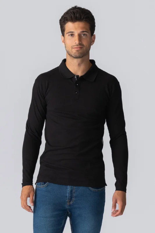 Muscle langærmet Polo Shirt - Sort