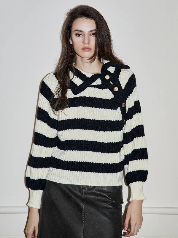 Horizontal Stripes Graceful Texture Sweater