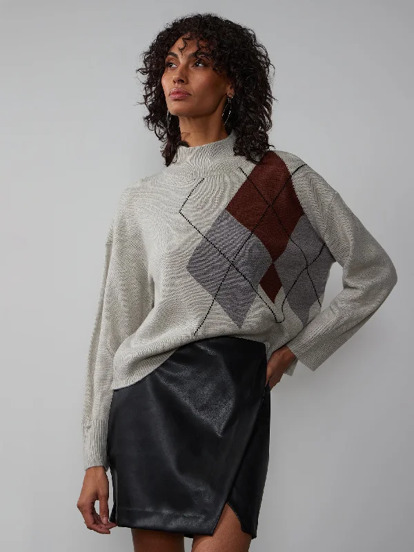 Long Sleeve Mock Neck Argyle Sweater