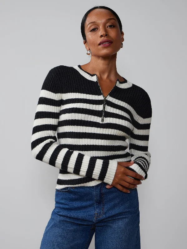 Long Sleeve Quarter Zip Stripe Sweater