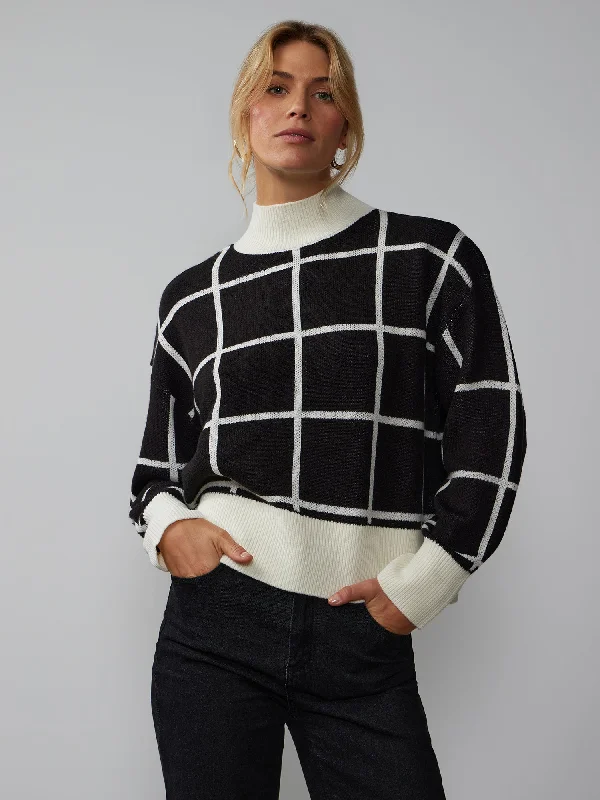 Long Sleeve Plaid Mock Neck Sweater