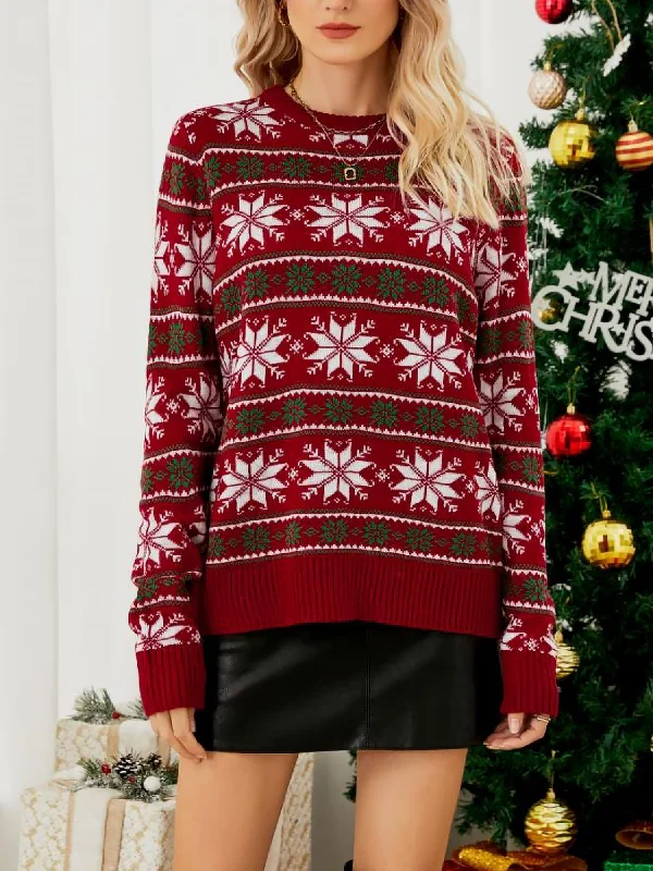 Christmas Snowflake Round Neck Long Sleeve Sweater