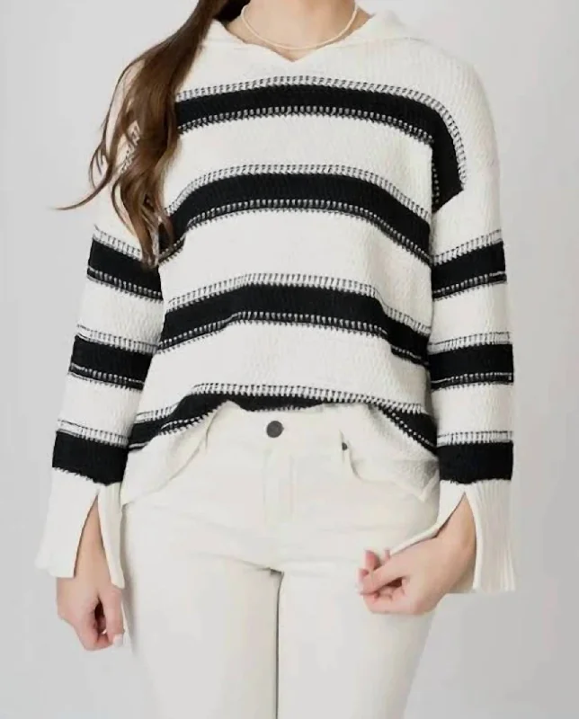 Striped Collar Sweater In Black Multi