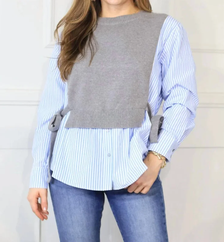 Where I Belong Striped Sweater Top In Grey