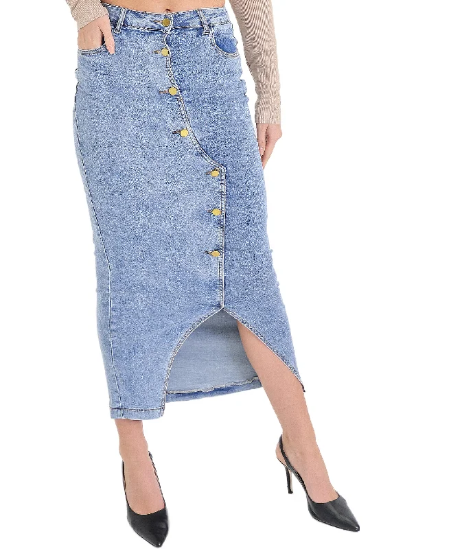 Denim Midi Skirt w/ Buttons