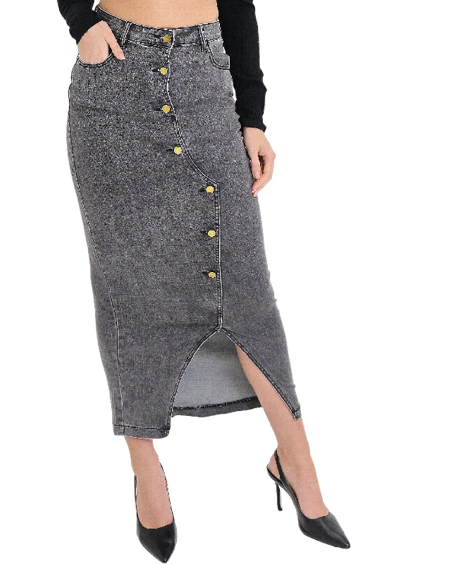 Denim Midi Skirt w/ Buttons