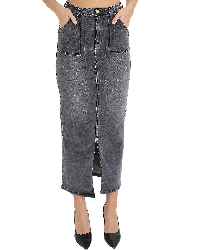 Denim Midi Skirt w/ Front Slit