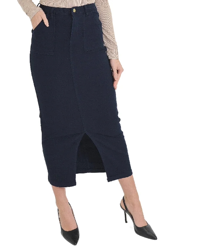 Denim Midi Skirt w/ Front Slit