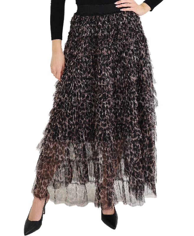 Leopard Print Tiered Maxi Skirt