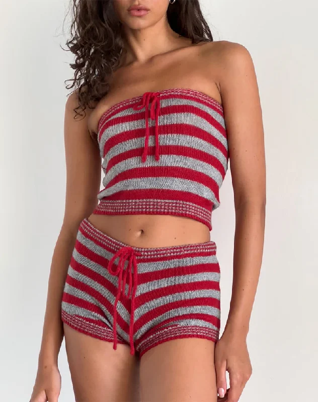 Renha Hot Pants in Red and Grey Stripe