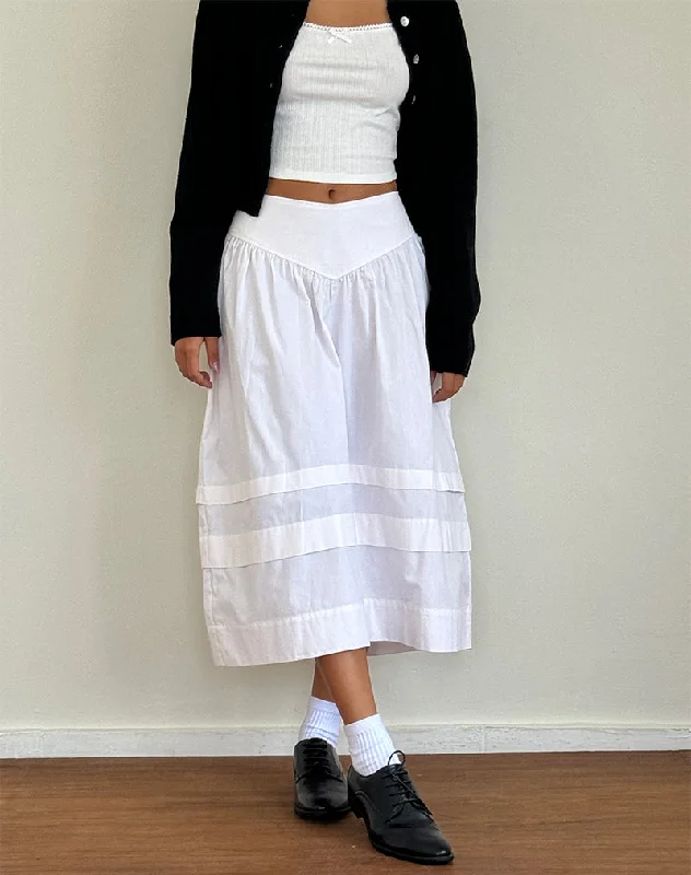 Sarayu Midi Skirt in Poplin White