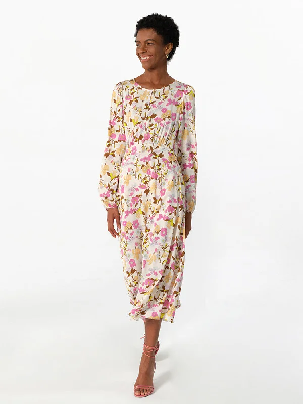 19 Momme Mulberry Silk Floral Print Women Midi Dress