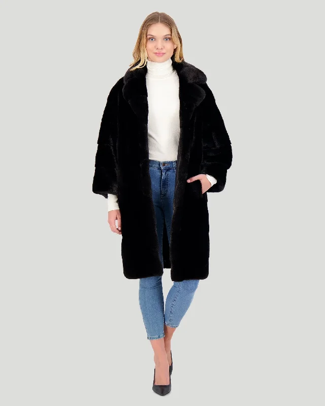 Chevron Mink Short Coat, Notch Collar