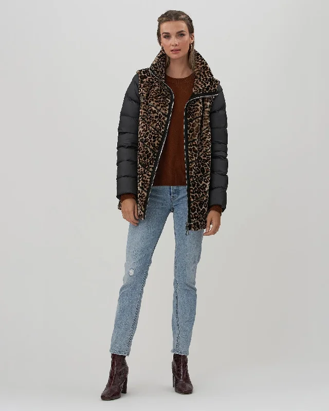 Chevron Shearling Lamb Jacket with Detachable Quilted Sleeves