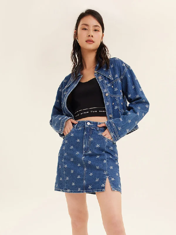 Jacquard Denim Half Women Skirt