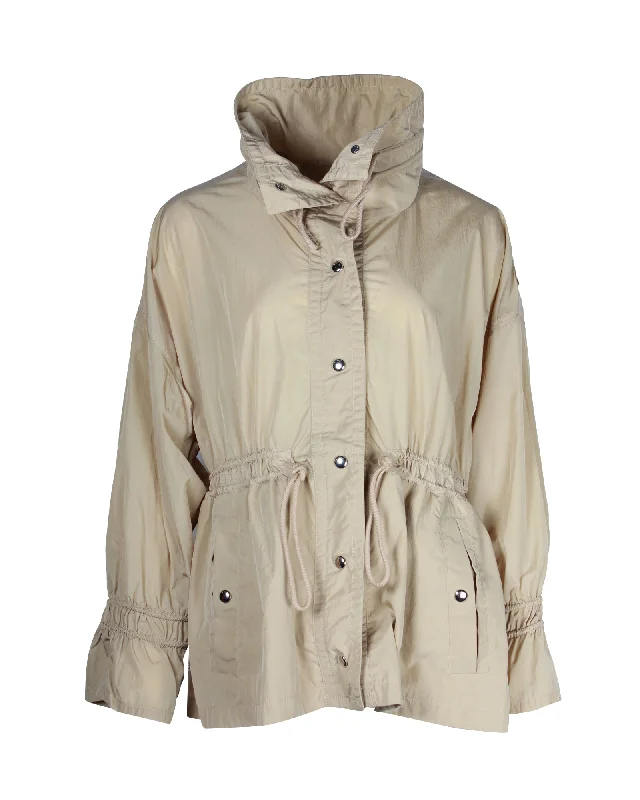 Moncler Deel Drawstring-Waist Short Parka in Beige Nylon