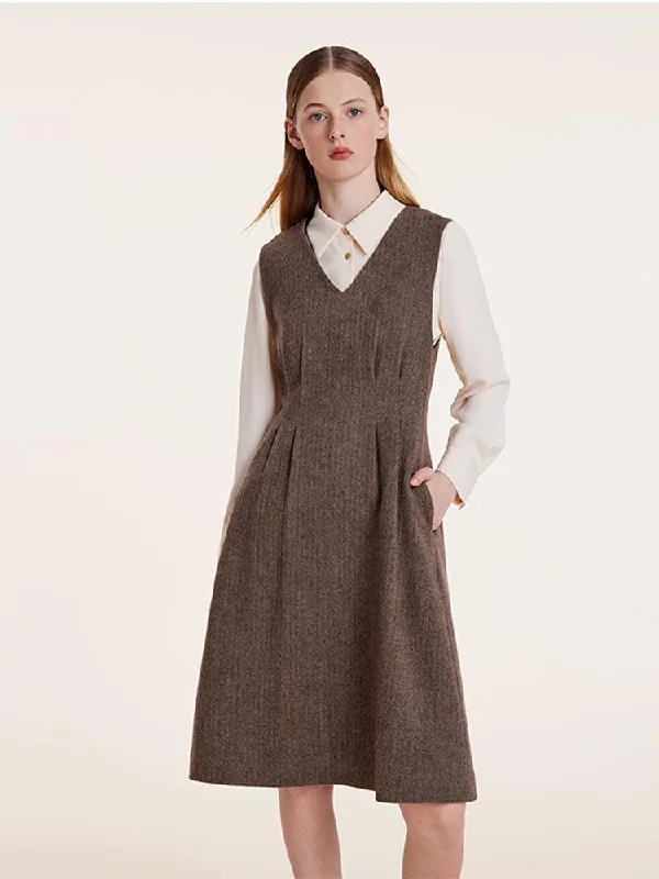 Washable Wool Vest Dress And Shirt Two-Piece Set