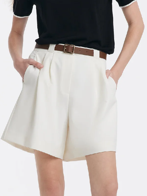 White Loose A-Line Shorts With Belt