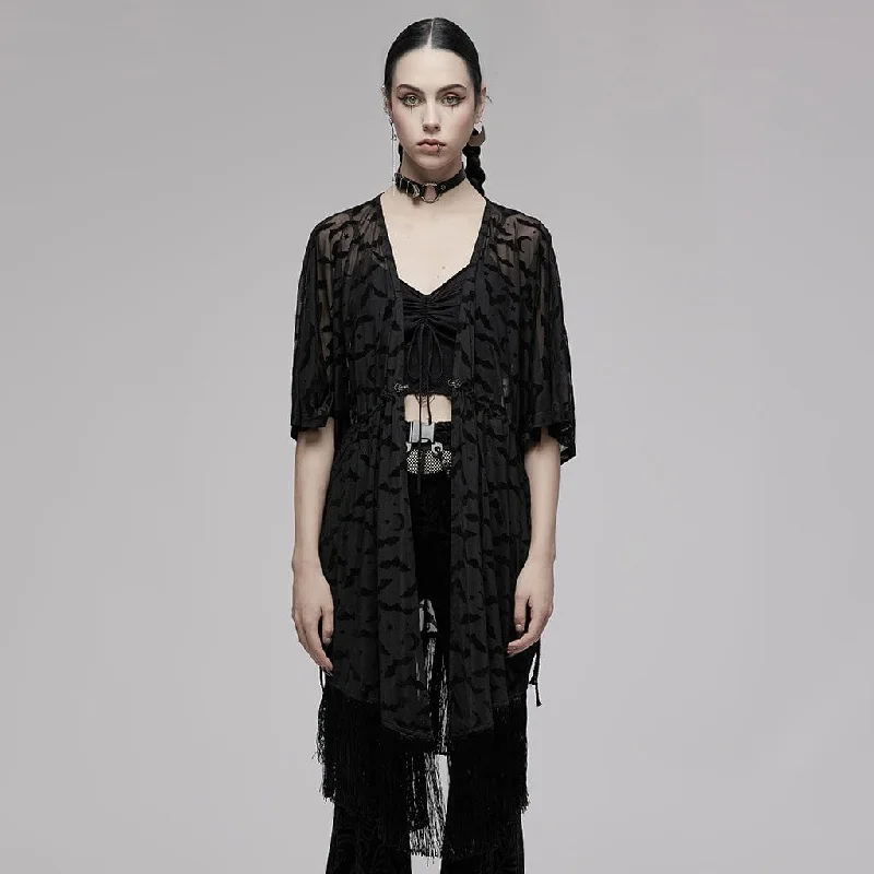 Women's Gothic Bat Printed Half Sleeve Tassels Cape Coat