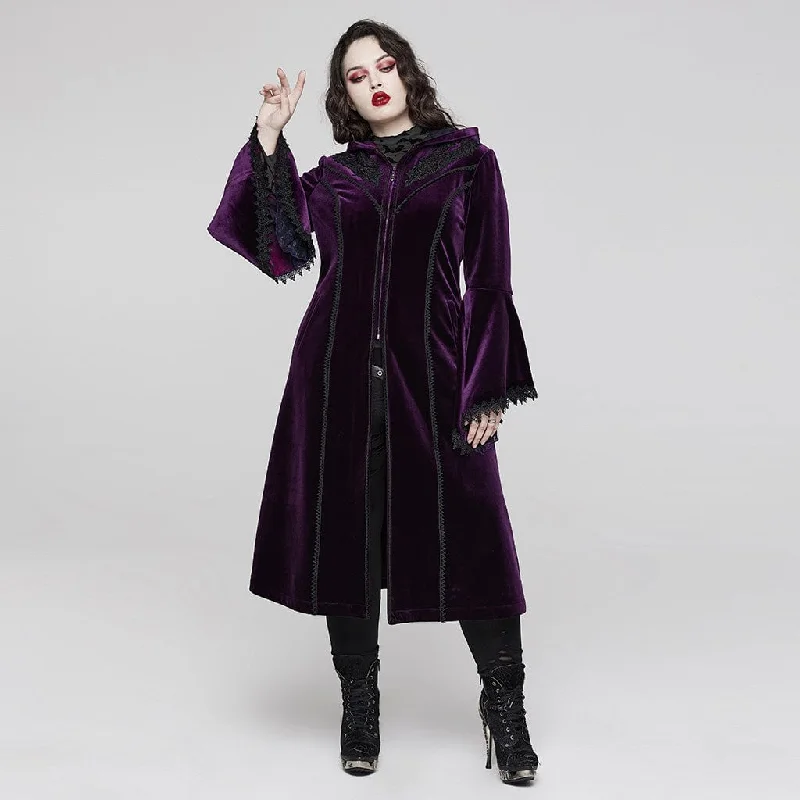 Women's Plus Size Gothic Flared Sleeved Velvet Coat with Hood