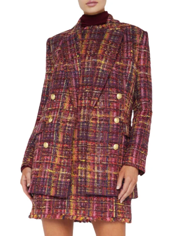 Aimee Tweed Blazer In Red/pink Multi Tweed