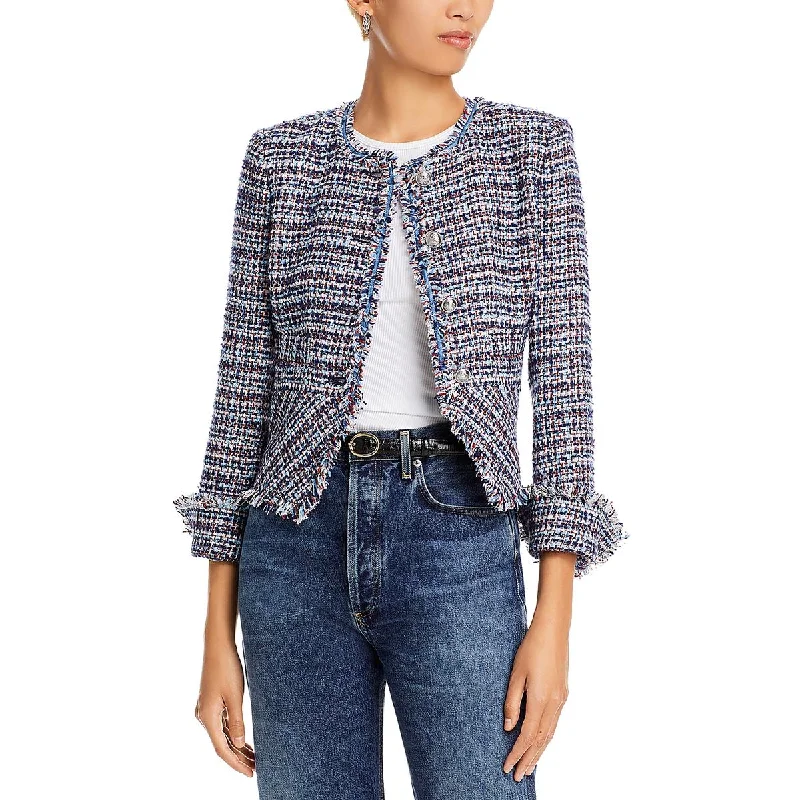 Elizabeth Womens Tweed Office Collarless Blazer