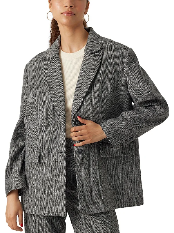 Lizzie Womens Herringbone Oversized Two-Button Blazer