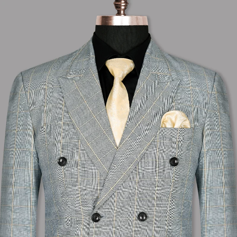 Oslo Gray Windowpane Double Breasted Blazer