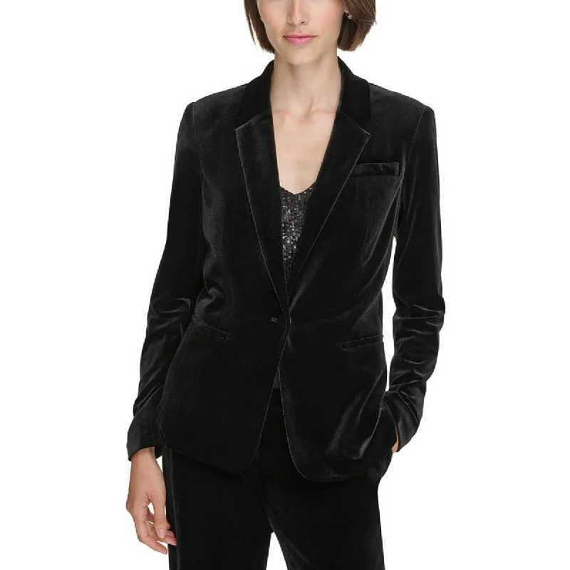 Petites Womens Velvet Business One-Button Blazer