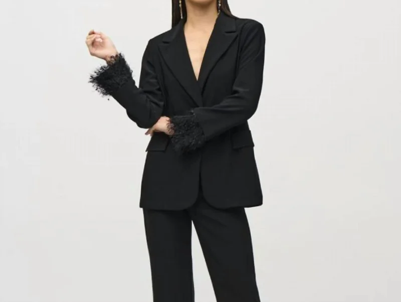 Silky Knit And Novelty Straight Blazer In Black