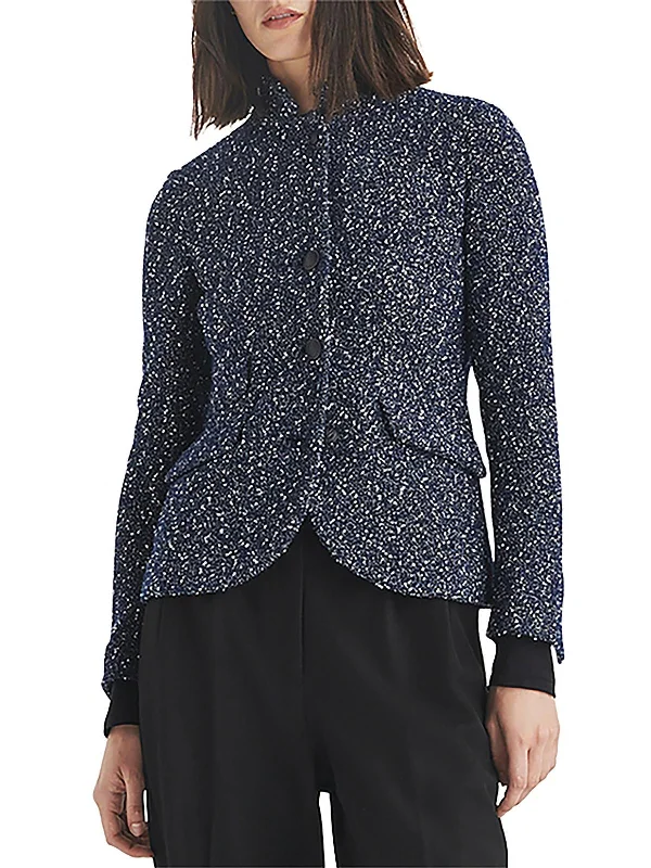 Slade Womens Wool Blend Tweed Collarless Blazer