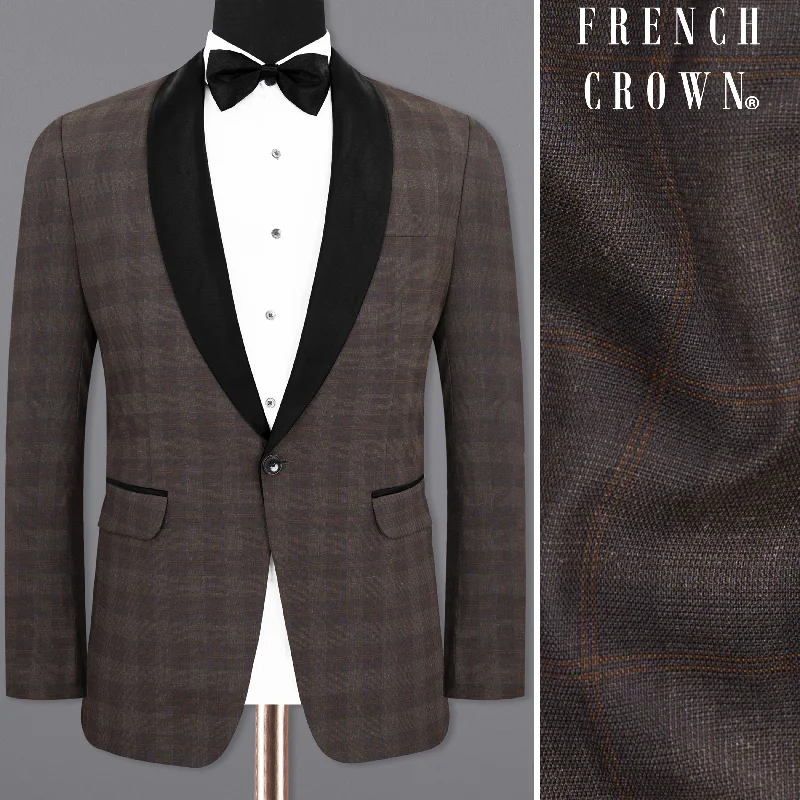 Thunder and Spice Brown Plaid Wool Rich Tuxedo Blazer