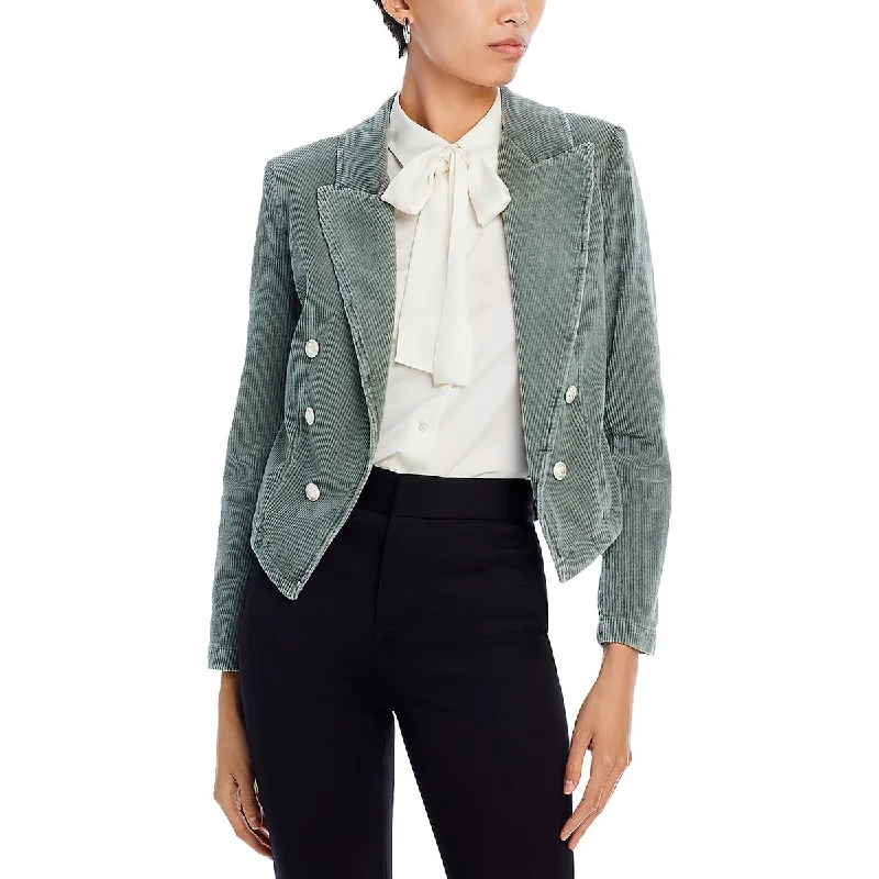 Womens Cropped Work Wear Double-Breasted Blazer