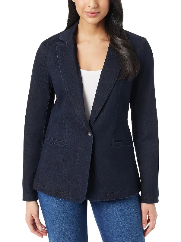 Womens Denim Stretch One-Button Blazer