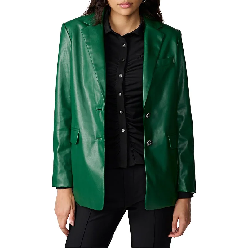 Womens Faux Leather Office Two-Button Blazer