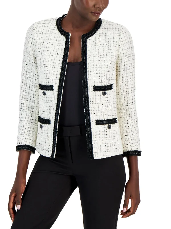 Womens Wool-Blend Work Day Wear Collarless Blazer