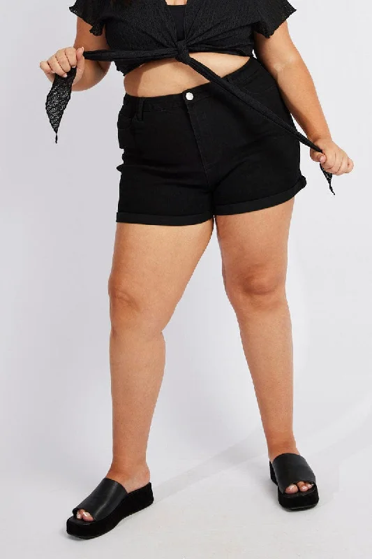 Black Mom Shorts High Rise Stretch