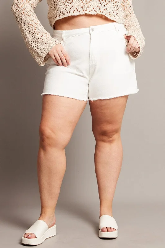 White Relaxed Shorts High Rise